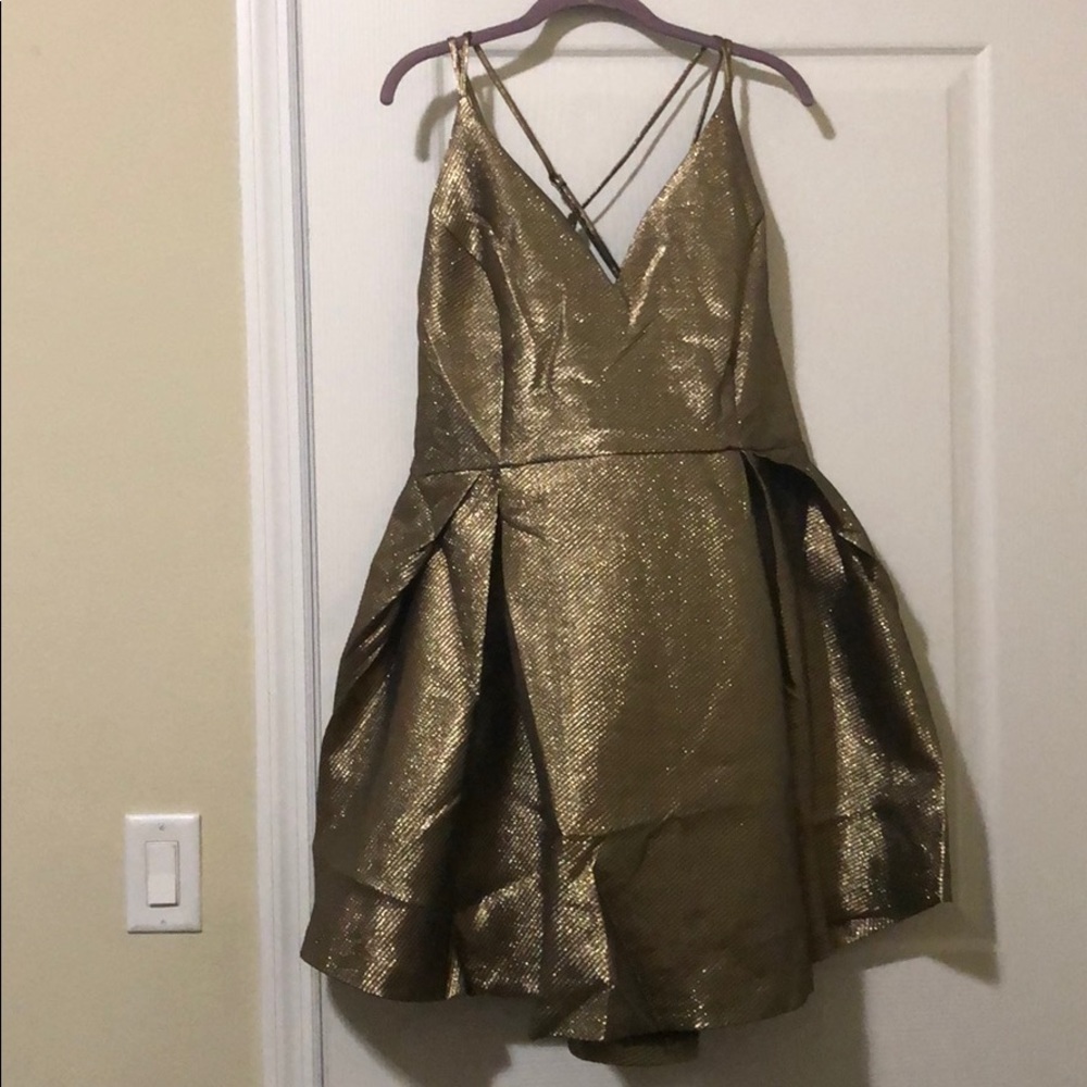 Fashion Nova Plus Avenue Metallic Dress in Gold